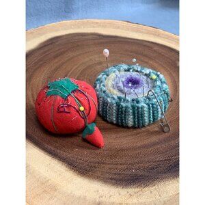 Vintage Strawberry & Knitted Pin Cushions Set